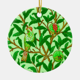 Art Nouveau Bird and Pomegranate, Limes Green Keramik Ornament