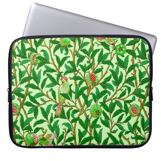 Art Nouveau Bird and Pomegranate, Limes Green Laptopschutzhülle (Vorderseite)