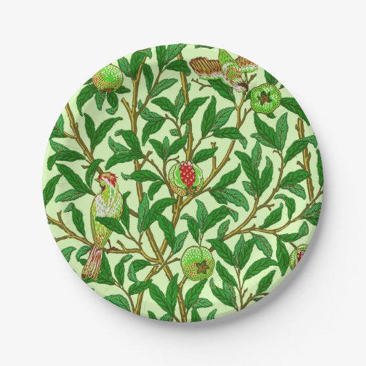 Art Nouveau Bird and Pomegranate, Limes Green Pappteller (Vorderseite)