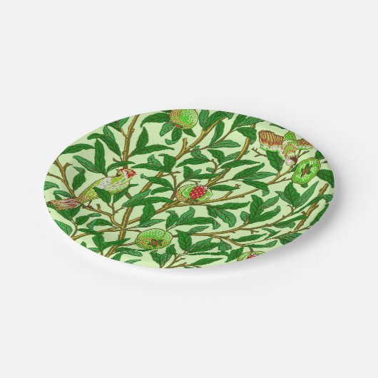 Art Nouveau Bird and Pomegranate, Limes Green Pappteller (Schrägansicht)