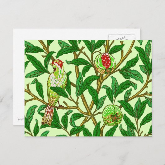 Art Nouveau Bird and Pomegranate, Limes Green Postkarte (Vorne/Hinten)