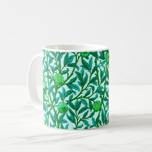 Art Nouveau Bird and Pomegranate, Turquoise & Aqua Kaffeetasse (Vorderseite Links)
