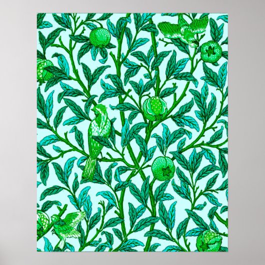 Art Nouveau Bird and Pomegranate, Turquoise & Aqua Poster (Vorne)