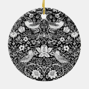 Art Nouveau Bird & Blume Tapestes, Black & White Keramik Ornament