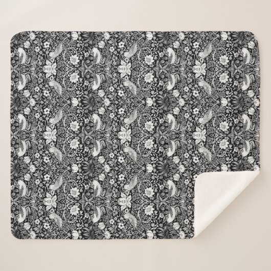 Art Nouveau Bird & Blume Tapestes, Black & White Sherpadecke (Vorderseite (Horizontal))