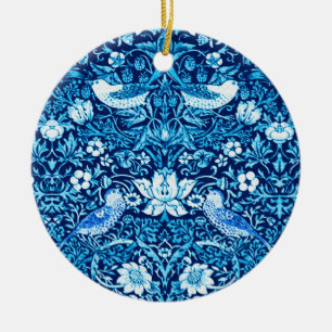 Art Nouveau Bird und Blume Tapestes, Dunkelblau Keramik Ornament