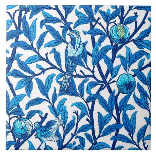 Art Nouveau Bird und Pomegranat, Cobalt Blue Fliese (Vorderseite)
