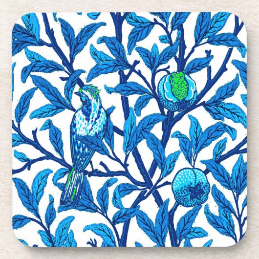 Art Nouveau Bird und Pomegranat, Cobalt Blue Getränkeuntersetzer (Vorderseite)