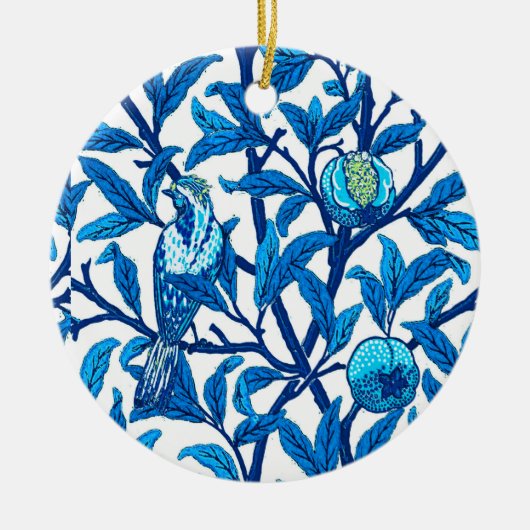 Art Nouveau Bird und Pomegranat, Cobalt Blue Keramik Ornament (Vorne)