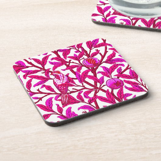 Art Nouveau Bird und Pomegranat, Fuchsia & Violet Getränkeuntersetzer (Linke Seite)