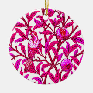 Art Nouveau Bird und Pomegranat, Fuchsia & Violet Keramik Ornament