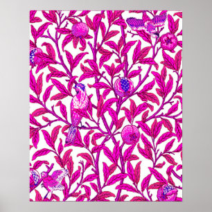 Art Nouveau Bird und Pomegranat, Fuchsia & Violet Poster