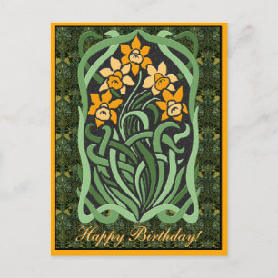 Art Nouveau Birthday Daffodils (Personalisiert) Postkarte