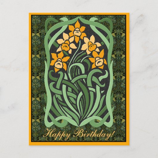 Art Nouveau Birthday Daffodils (Personalisiert) Postkarte (Vorderseite)