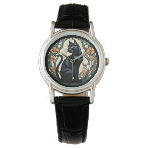 Art Nouveau Black Cat Armbanduhr