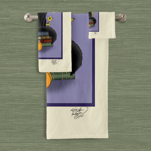 Art Nouveau Black Cat Badhandtuch Set