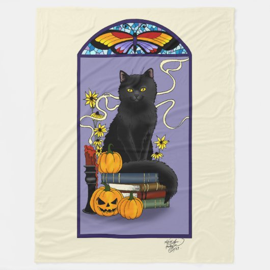 Art Nouveau Black Cat Fleecedecke (Vorderseite)