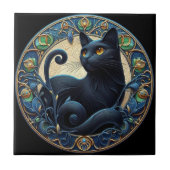 Art Nouveau Black Cat Keramik Tile Fliese (Vorderseite)