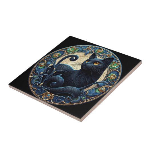 Art Nouveau Black Cat Keramik Tile Fliese (Seite)