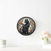Art Nouveau Black Cat Runde Wanduhr (Zuhause)