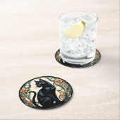 Art Nouveau Black Cat Runder Pappuntersetzer (Vor Ort)