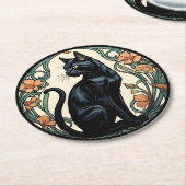 Art Nouveau Black Cat Runder Pappuntersetzer (Angewinkelt)