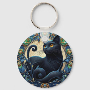 Art Nouveau Black Cat Schlüsselkette Schlüsselanhänger
