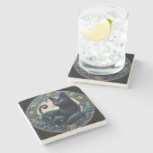 Art Nouveau Black Cat Stone Untersetzer (Seitenansicht)