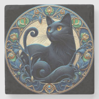 Art Nouveau Black Cat Stone Untersetzer