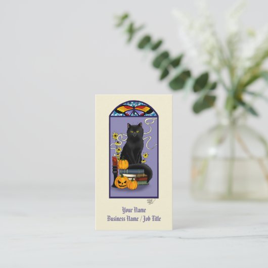 Art Nouveau Black Cat Visitenkarte (Stehend Vorderseite)