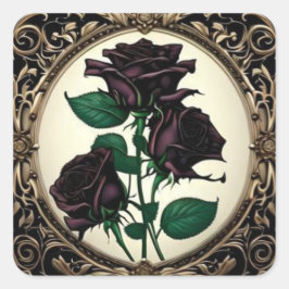 Art Nouveau Black Rose Botanische Kunst Quadratischer Aufkleber