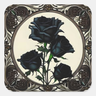 Art Nouveau Black Rose Rose #1 Quadratischer Aufkleber