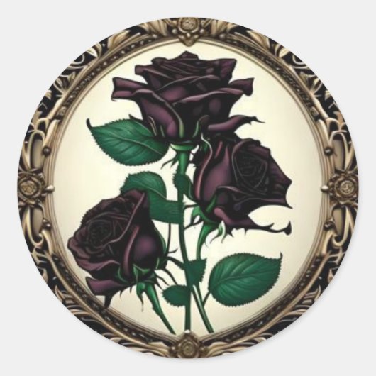 Art Nouveau Black Rose Rose #3 Runder Aufkleber (Vorderseite)
