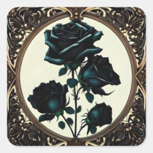 Art Nouveau Black Rose Rose #4 Quadratischer Aufkleber