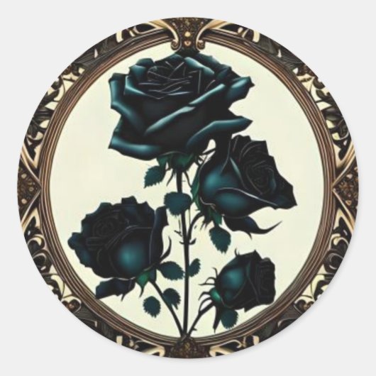Art Nouveau Black Rose - Zeitlose Blumenkunst Runder Aufkleber (Vorderseite)