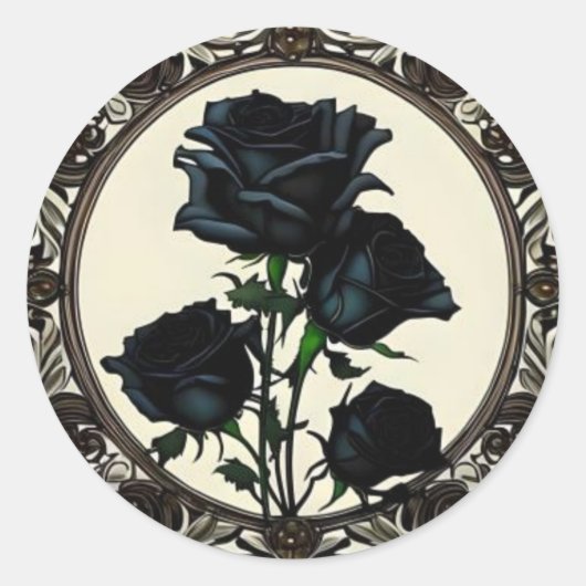 Art Nouveau Black Rosen Floral Design Runder Aufkleber (Vorderseite)