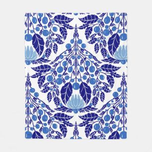Art Nouveau Blauer Vintager Blumenstrauß Fleecedecke