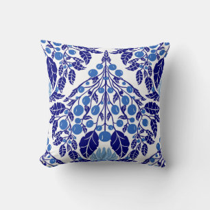 Art Nouveau Blauer Vintager Blumenstrauß Kissen