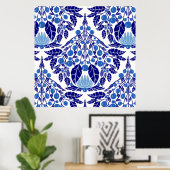 Art Nouveau Blauer Vintager Blumenstrauß Poster (Heimbüro)