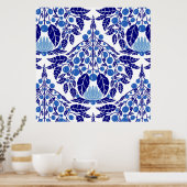Art Nouveau Blauer Vintager Blumenstrauß Poster (Küche)
