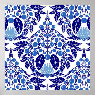 Art Nouveau Blauer Vintager Blumenstrauß Poster