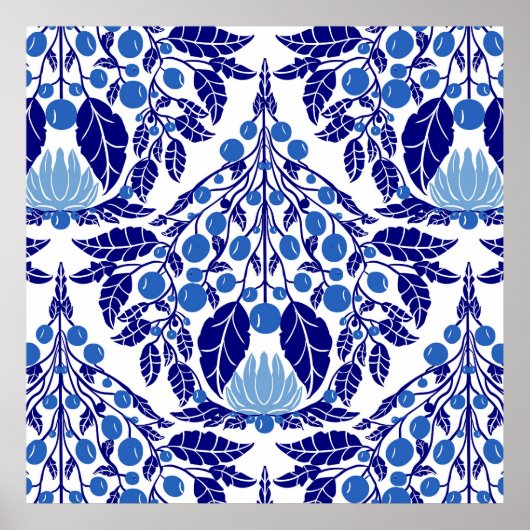 Art Nouveau Blauer Vintager Blumenstrauß Poster (Vorne)