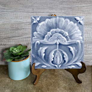 Art Nouveau Blaues Blumenmuster Antik-Look Schön Fliese