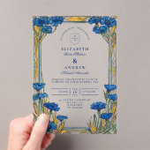 Art Nouveau Blue Cornflower Wedding Acryleinladungen (Insitu (Handheld))