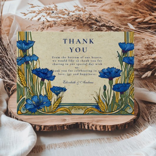 Art Nouveau Blue Cornflower Wedding Dankeskarte