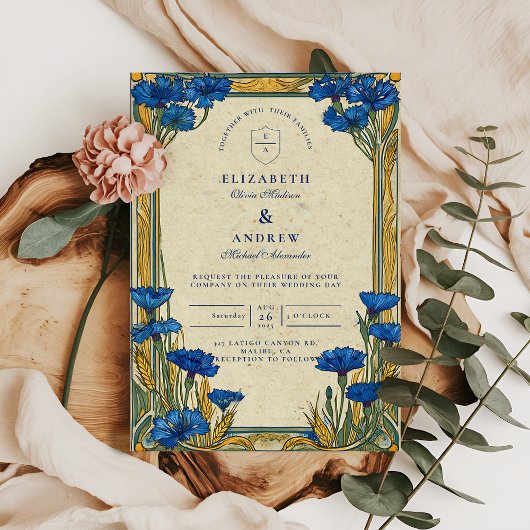 Art Nouveau Blue Cornflower Wedding Einladung
