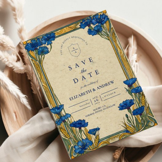 Art Nouveau Blue Cornflower Wedding Save The Date