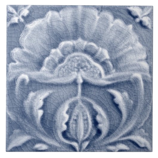 Art Nouveau Blue Floral Antique Hübsch aussehen Fliese (Vorderseite)