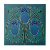 Art Nouveau Blue Green Tulip Trio Repro c1900 Fliese (Vorderseite)