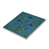 Art Nouveau Blue Green Tulip Trio Repro c1900 Fliese (Seite)
